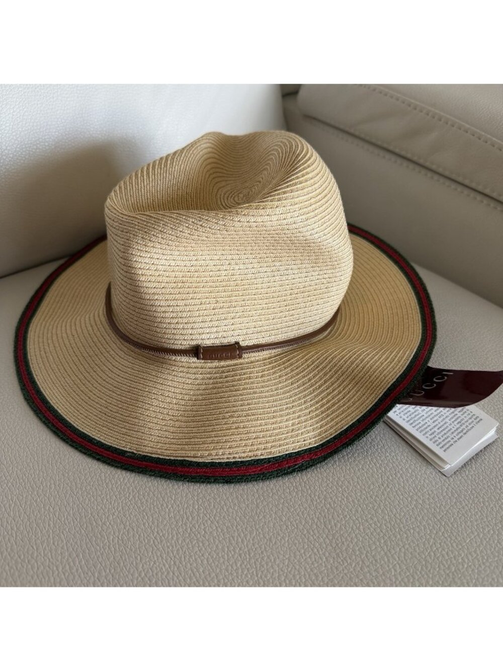 NWT GUCCI Raffia Hat Beige Web Soft Sz L 100% Authentic